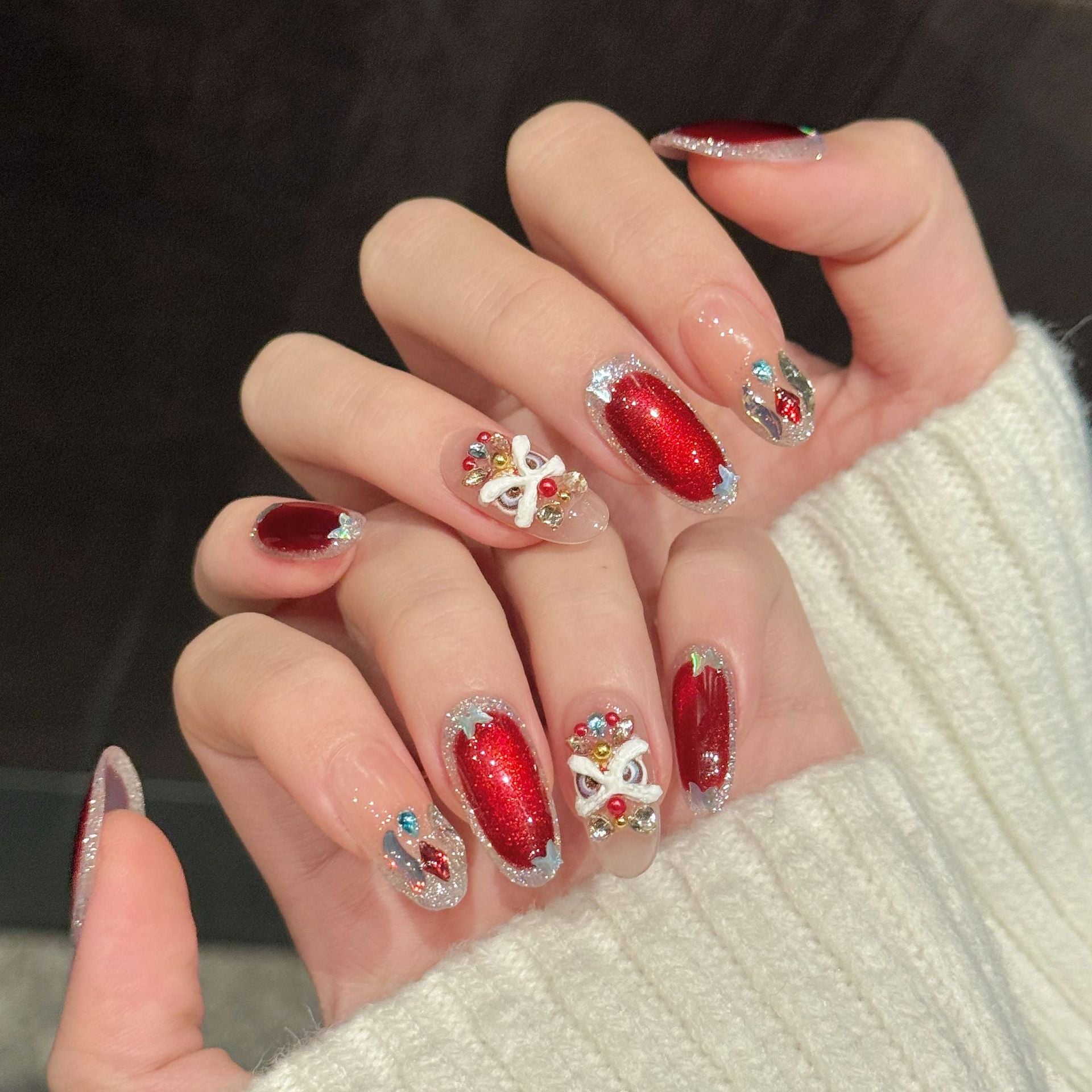 Glazed Gold Collection: "Ruby Whisper" – Short Square/Short Oval Press-On Nails