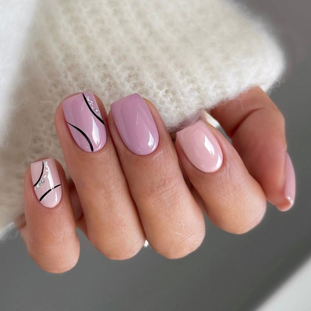 Solid color press on nails fake nails nails film short simple line press on nails sticker nails film wholesale｜365nails