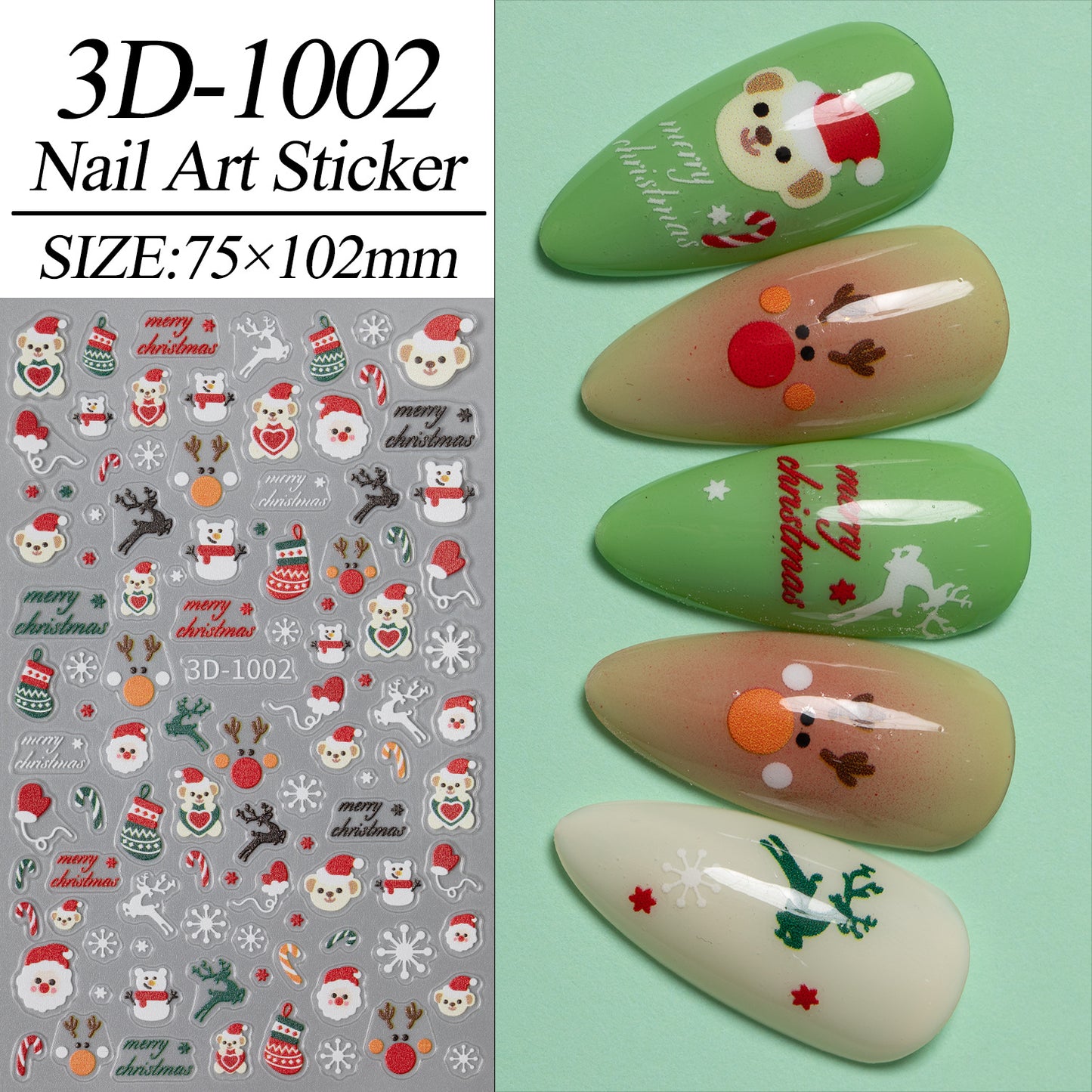 Christmas Series Nail Art Sticker Flat Belt Adhesive Christmas Snowman Elk Nail Sticker Ornament 3D