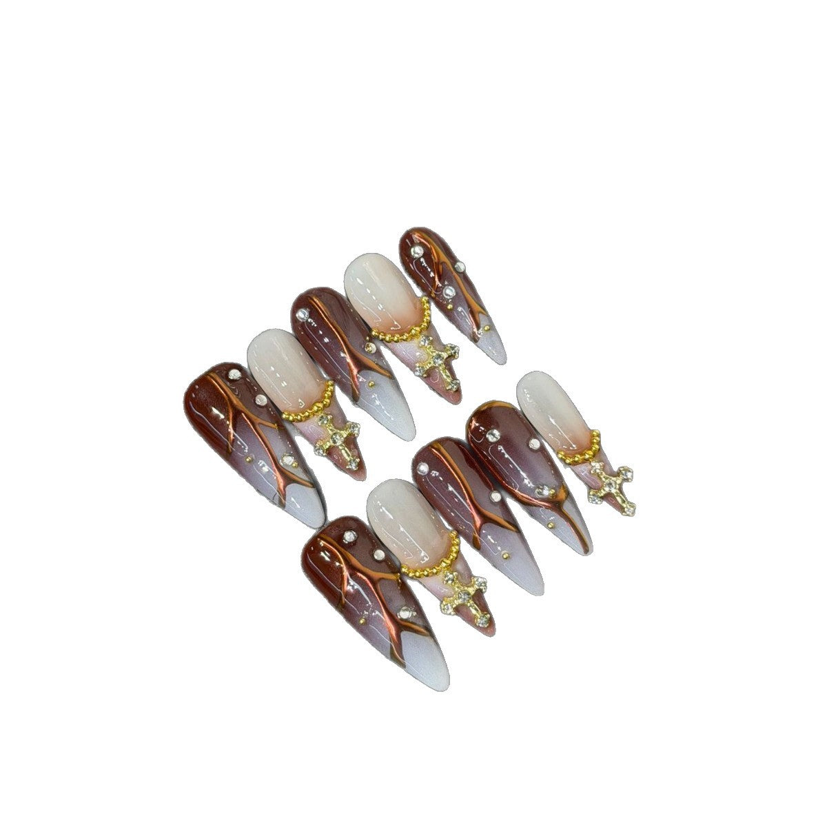 365nails: "Gilded Crown" – 3D Cross Gold Leaf Handmade Stiletto Nails