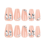 Nude Bow Accent Nails with Silver Crystal Details