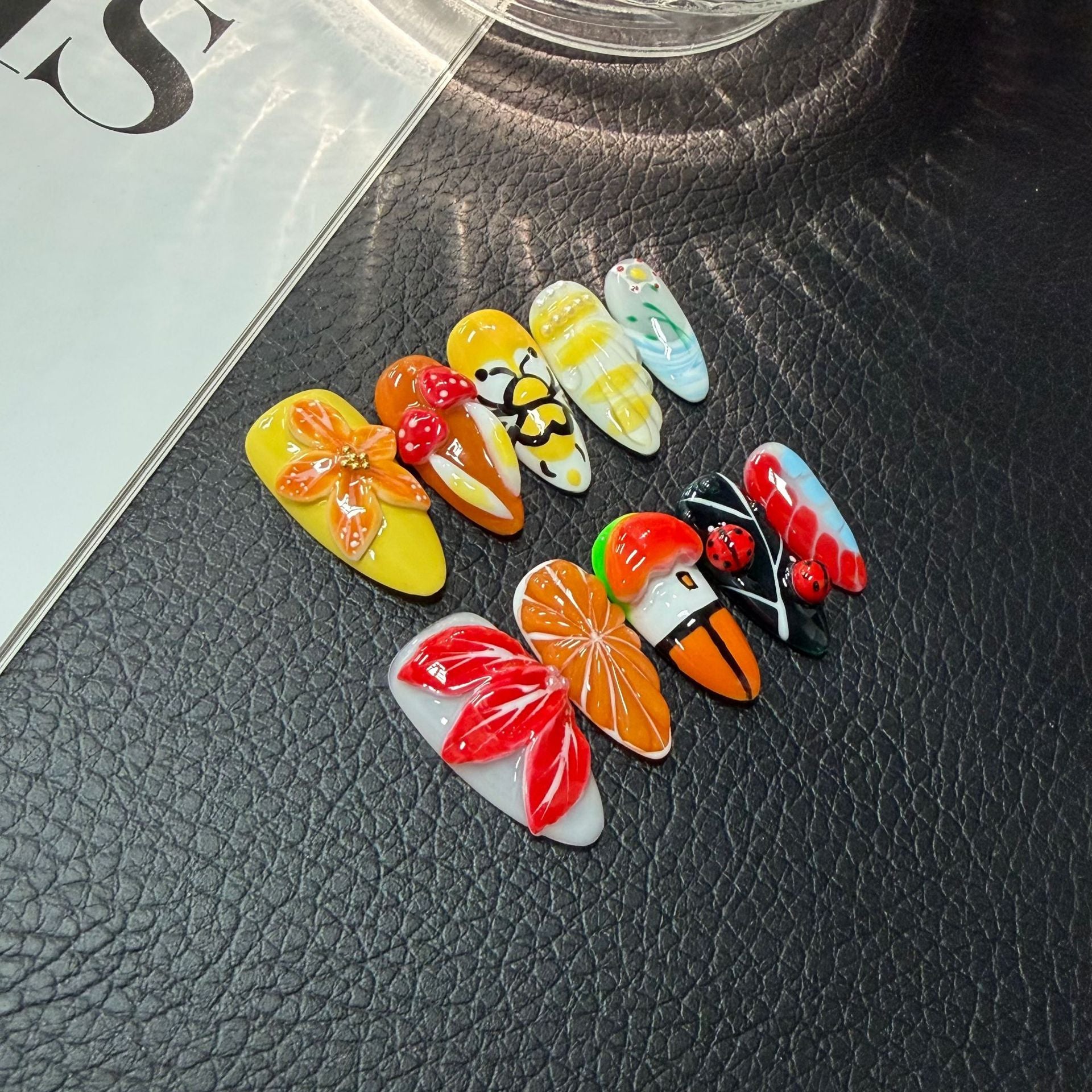 365nails: « Pop art d'été » – 3D fruit & personnage fait main ongles press-on forme amande