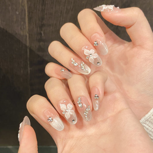 Snake Element Zircon Diamond Advanced Cold cat eye Pure Handmade nails | 365nails