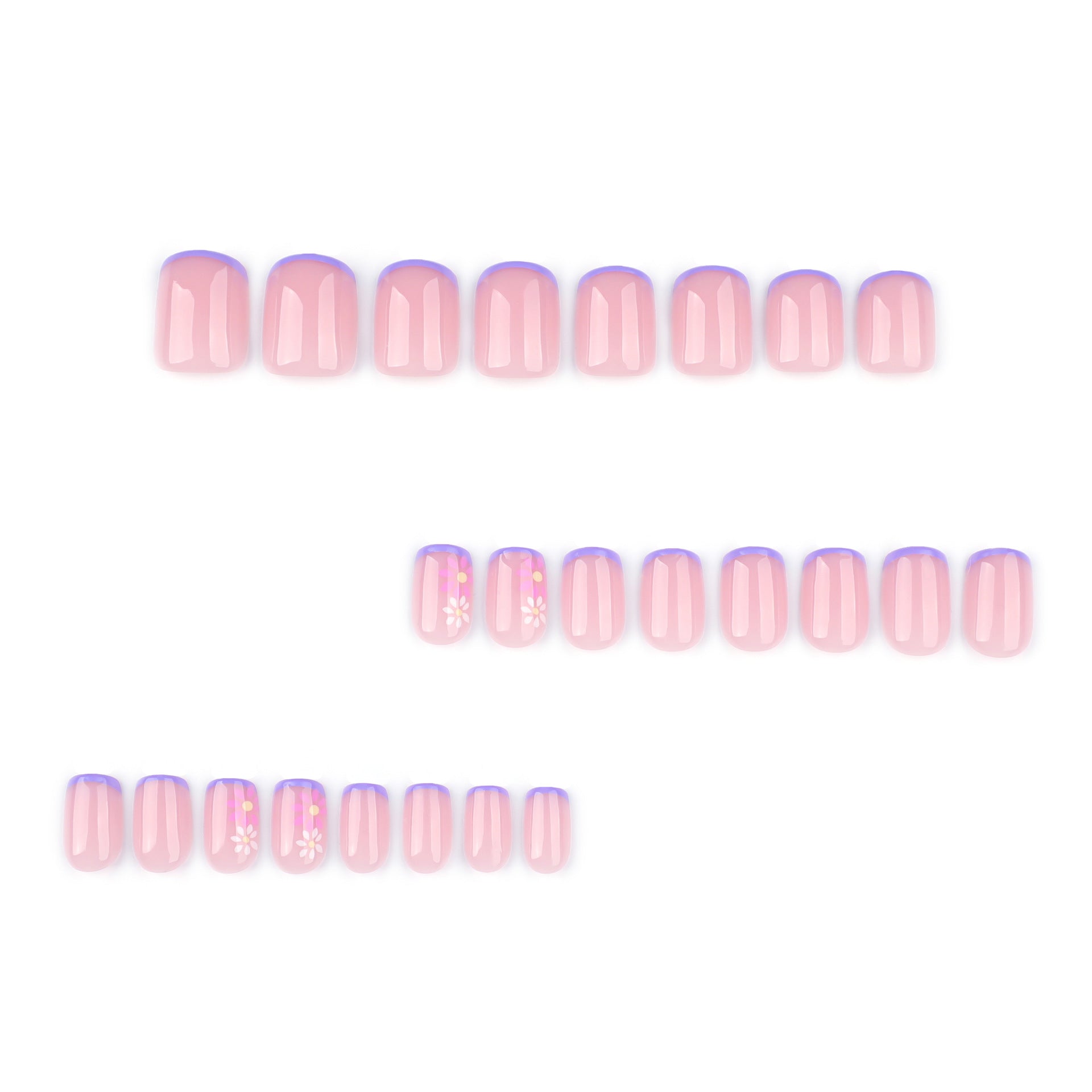 花朵小清新 ins 風 短款方形 美甲甲片 法式紫色｜365nails