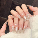 Peach Blossom Pearl Crystal Elegant Press On Nails