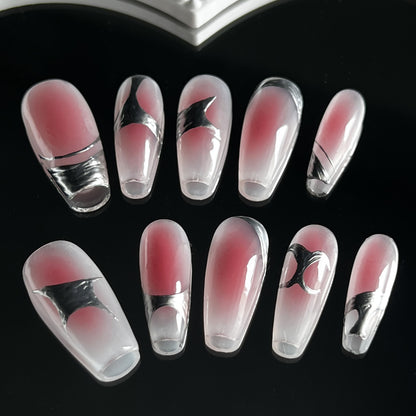 Handmade press-on nails blush metal medium and long white Internet celebrity nail art finished nail piece press-on nails fake nail patch｜365nails