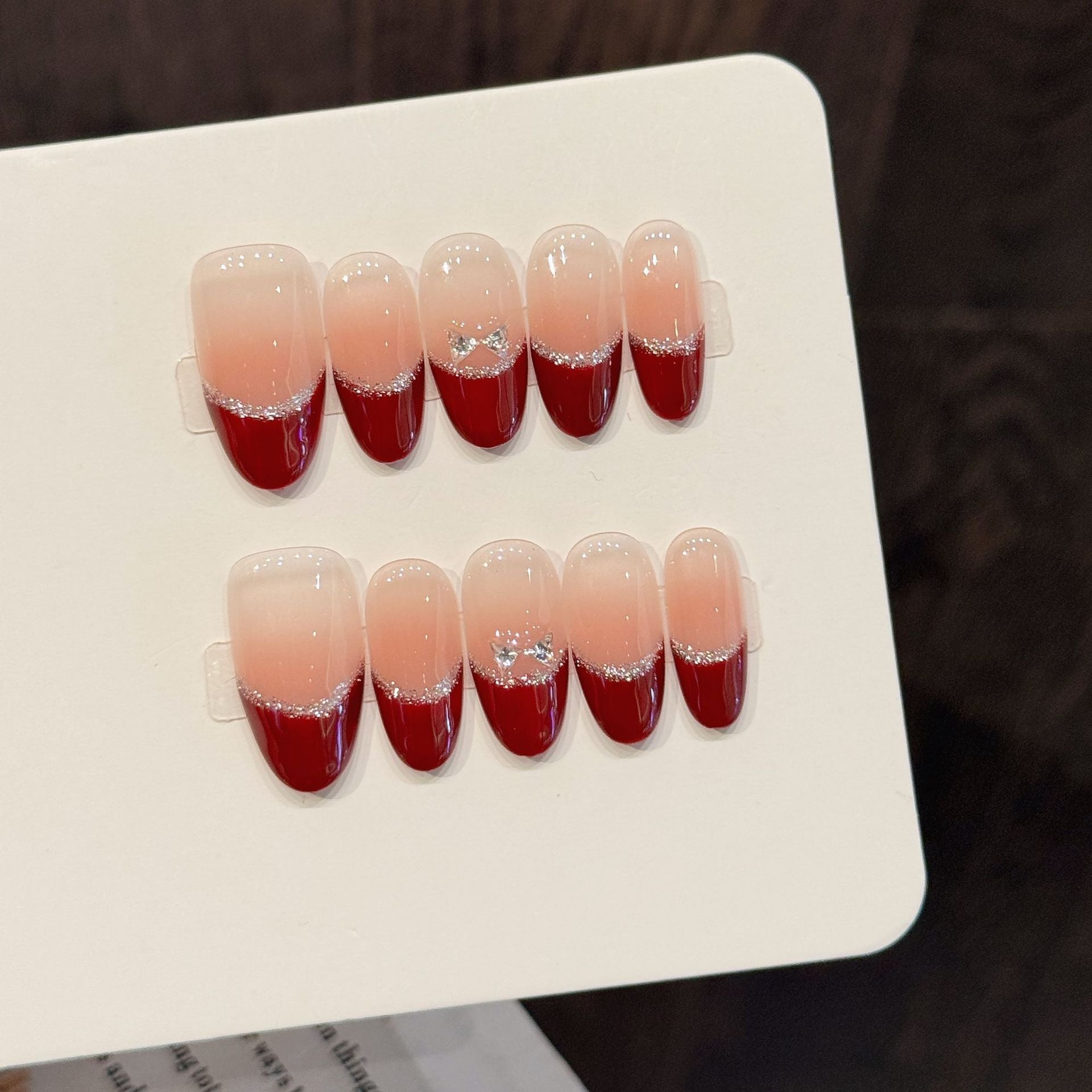 365nails: "Crimson Blush" – Ombre French Tip Handmade Short Almond Nails