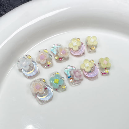 Handmade press on nails spring and summer new Macaron three-dimensional flower nail patch cute and sweet  sticker｜365nails