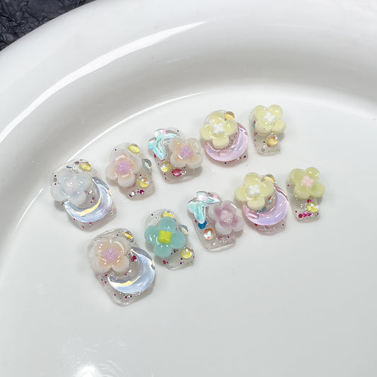 Handmade press on nails spring and summer new Macaron three-dimensional flower nail patch cute and sweet  sticker｜365nails