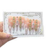 Blush Gold Floral Crystal Luxury Press On Nail Set