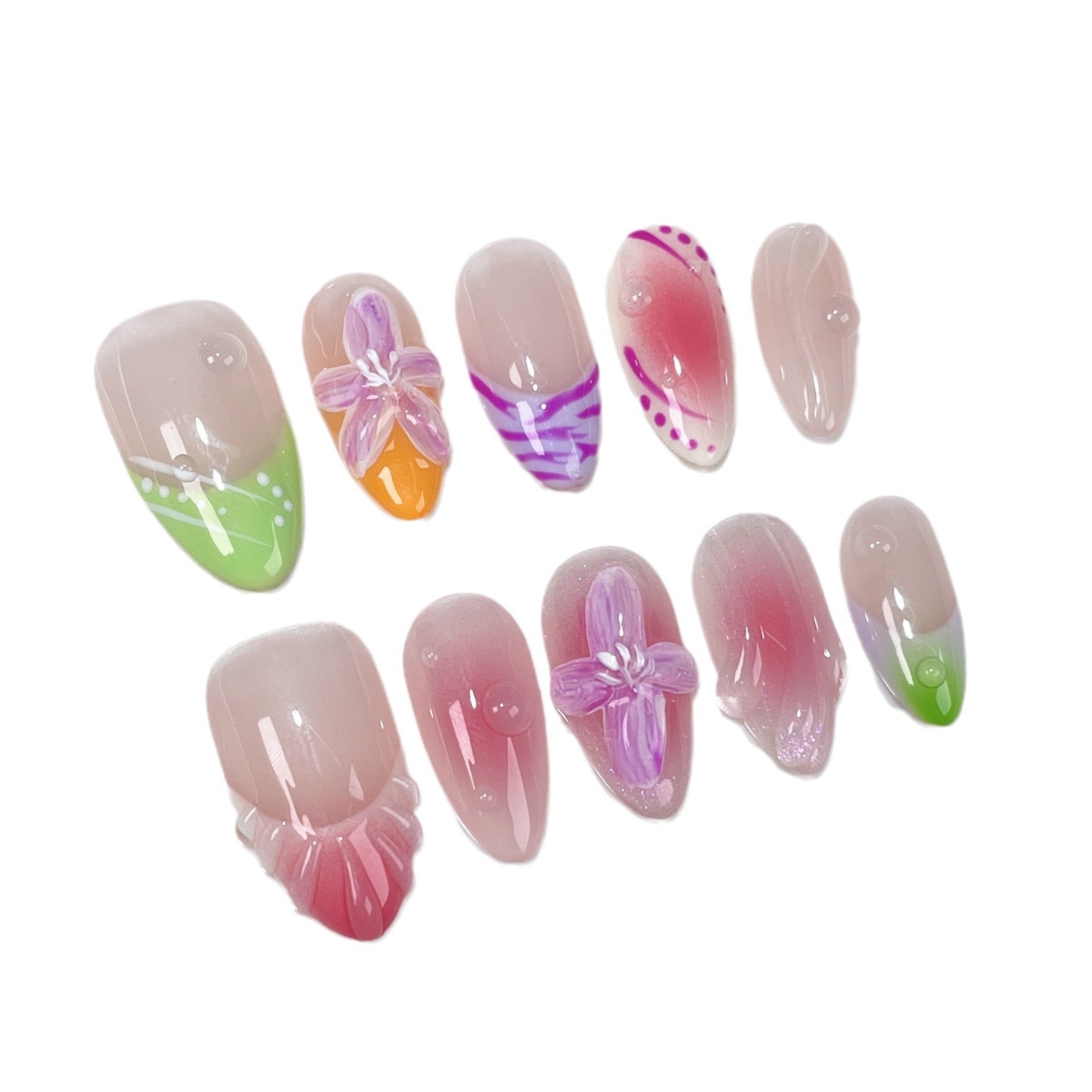 Spice Girls Blush Unha Gelo Transparente Francês Flores Em Relevo Unhas Pressionadas Feitas À Mão Usando Unhas Postiças ｜365nails