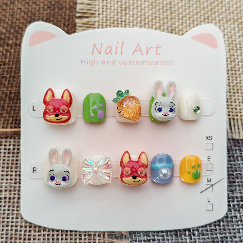 365nails: 動物方城市朱迪與尼克 – 短款 方圓形 手工製 兒童穿戴甲