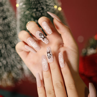 Christmas press on nails snowflake love snowman manicure short almond bow  long nail wholesale｜365nails