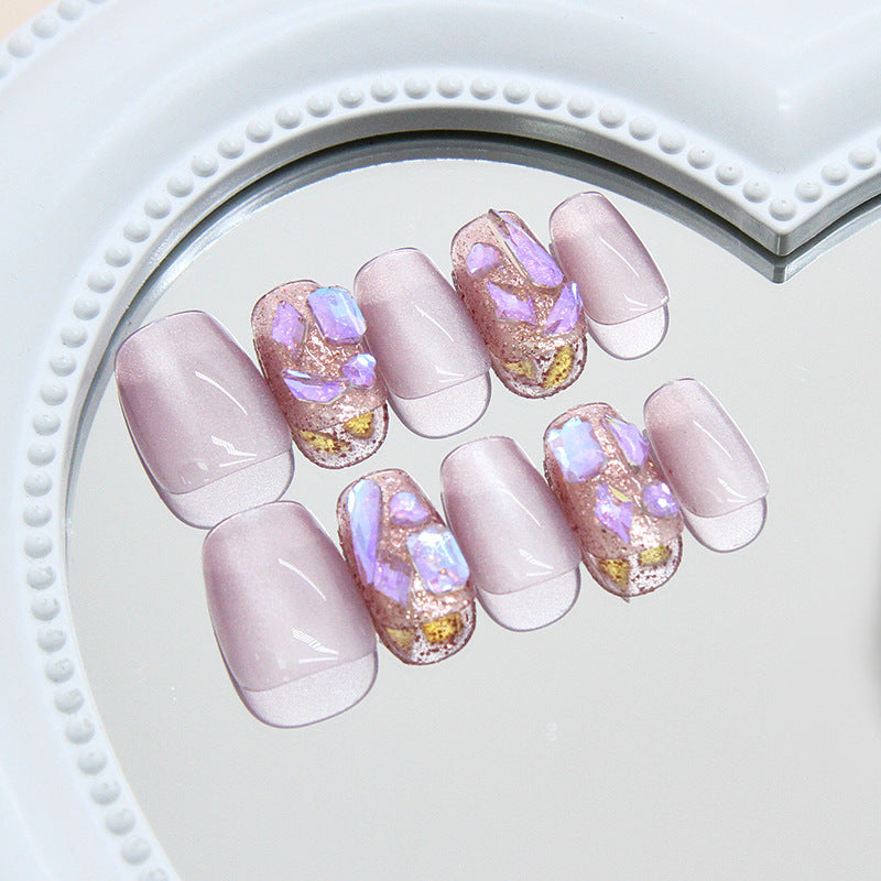 Nail Tips  prefabricated nail, simple cat eye fine flash, gentle fairy energy, lavender explosive flash diamond model, detachable wearable nail 30 pieces｜365nails