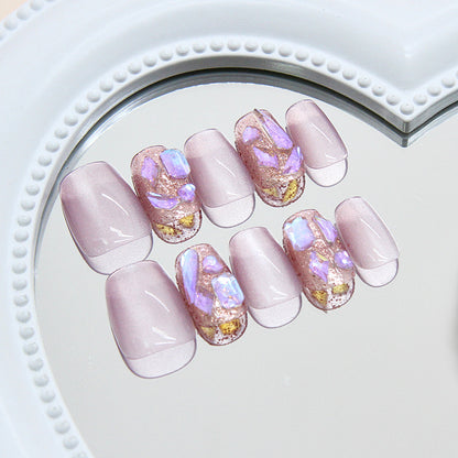 Nail Tips  prefabricated nail, simple cat eye fine flash, gentle fairy energy, lavender explosive flash diamond model, detachable wearable nail 30 pieces｜365nails