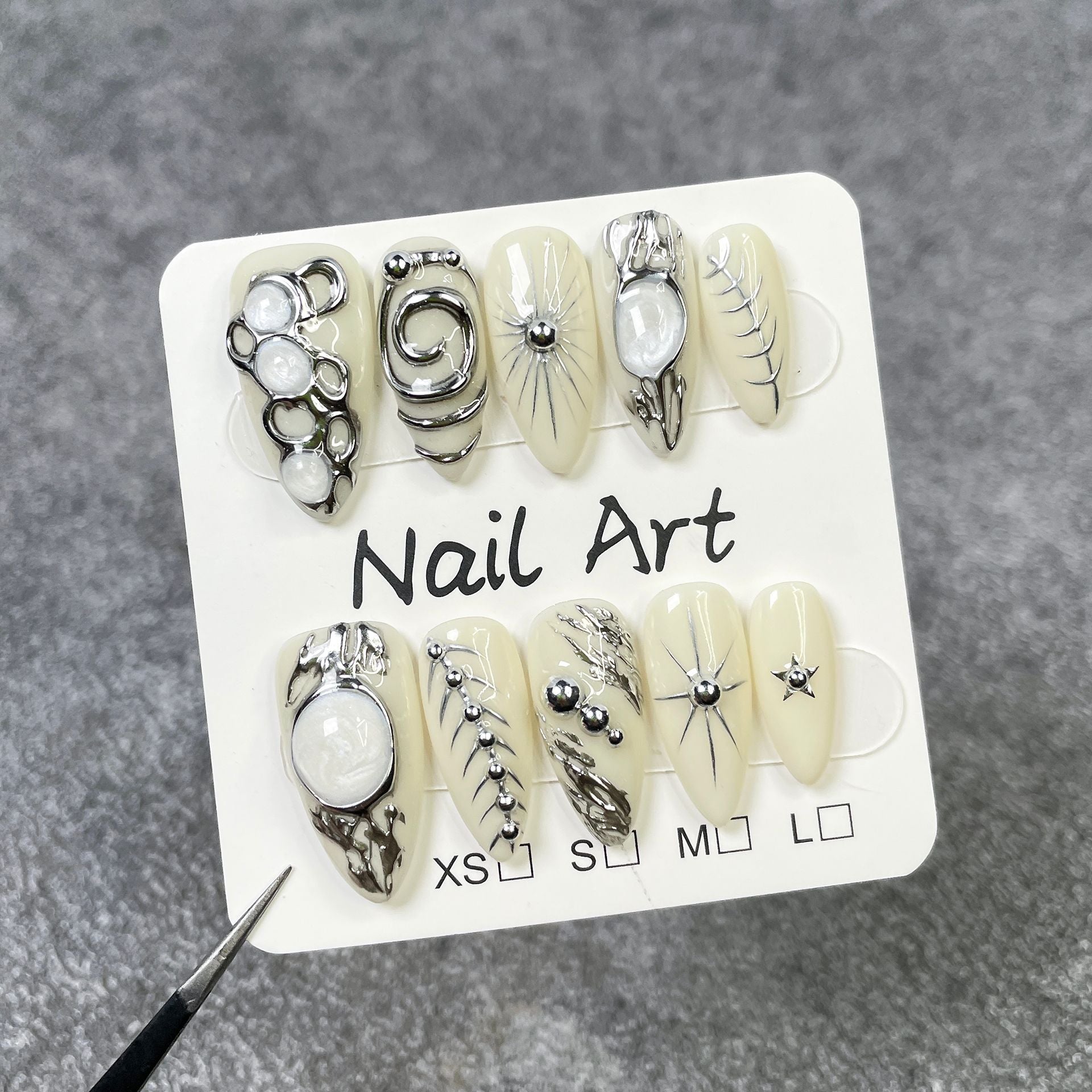 Artistic 3D Silver Chrome Liquid Cream Futuristic Press-On Nails