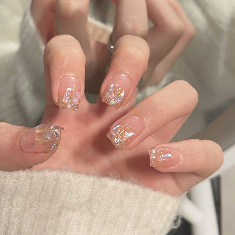 Warm Elf same nail patch short colorful aurora bright diamond detachable nail art manual wear nail wholesale｜365nails