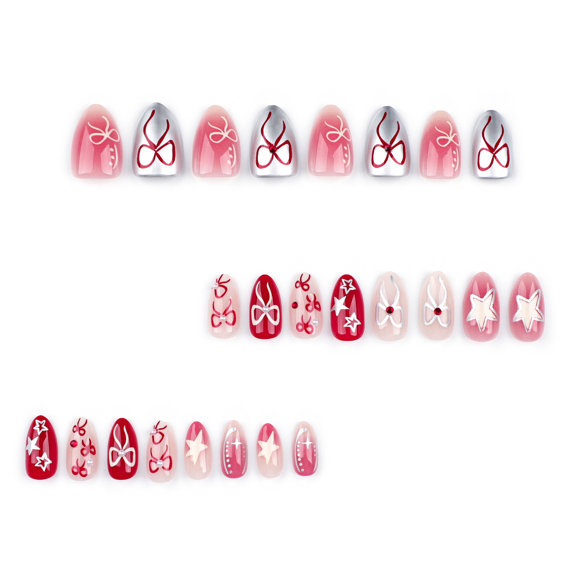 甜美 INS 風蝴蝶結星星腮紅色穿戴甲｜365nails