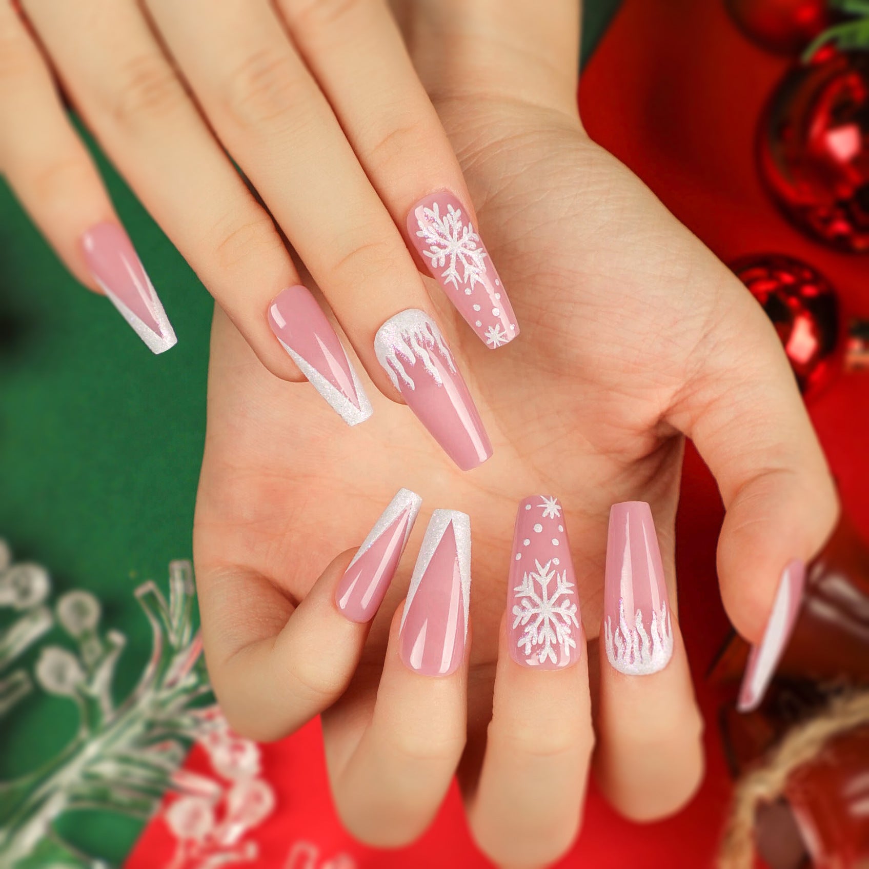 聖誕雪花穿戴甲成品（可拆卸）批發｜365nails