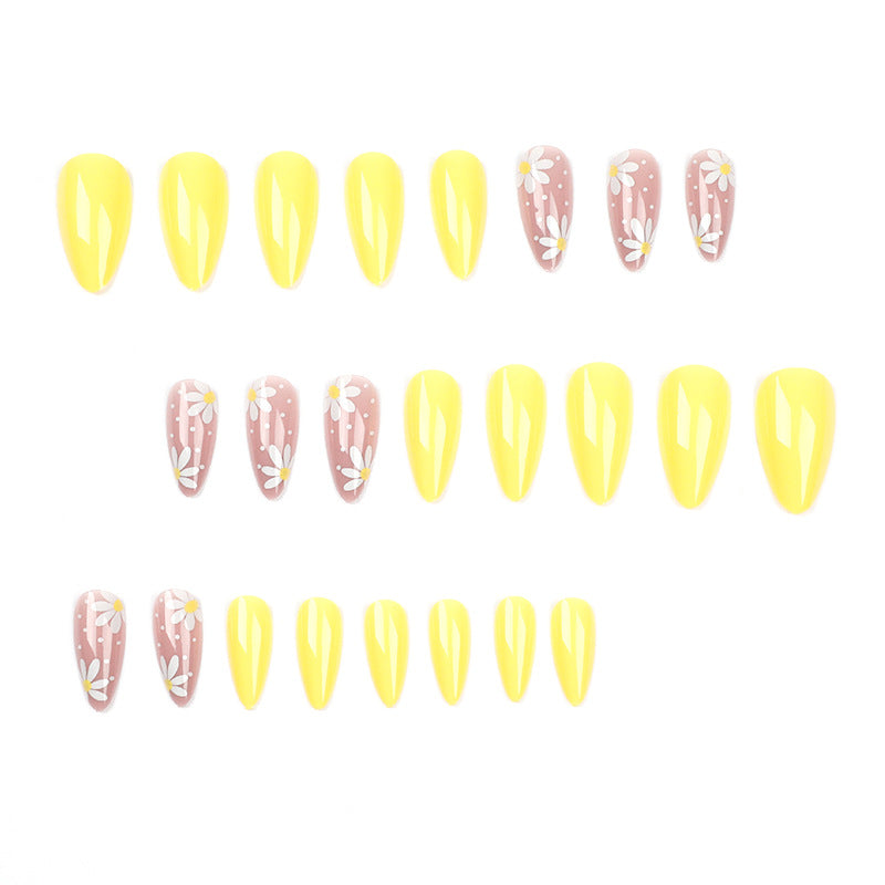 Nude flower simple Press on nails short almond nail piece pink Internet celebrity ins wind manicure fake nail wholesale｜365nails