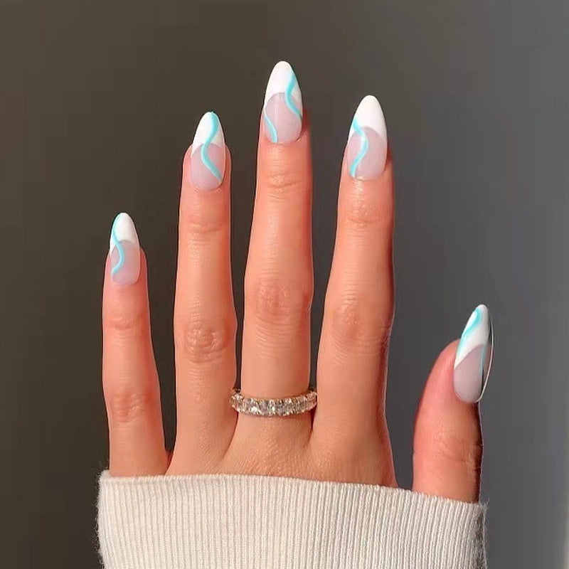 Unhas postiças, arte de unha finalizada, patch, unha francesa branca, unha postiça simples, atacado de unhas｜365nails