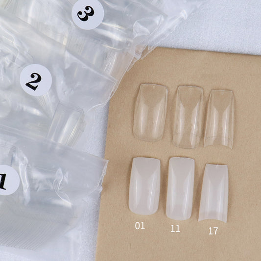 Nail Tips Press on nails pads, semi-stickers, light stickers, 500 pcs in bags, light and thin flat-headed square manicure extensions, transparent patches, fake nails.
