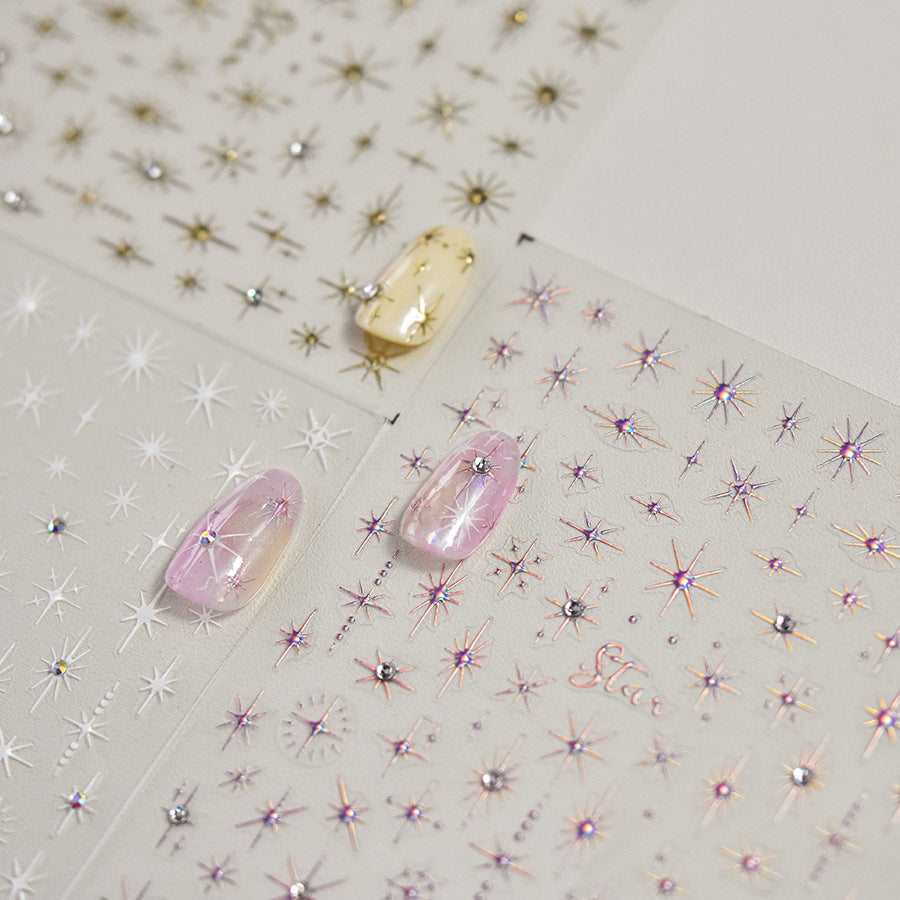 Holographic Starburst Nail Stickers – 3D Rhinestone Celestial Set
