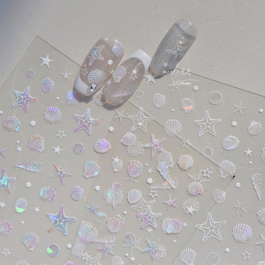 Holographic Seashell Star – Ocean Dream Nail Art Stickers