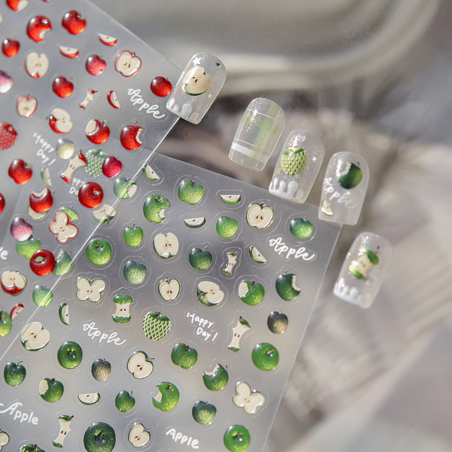 Red & Green Apple Nail Stickers – Fruit Embossed Collection