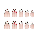 Unhas postiças com estampa de leopardo francesa simples, unhas de cereja repetíveis, folhas de unha de pressão ｜ 365nails