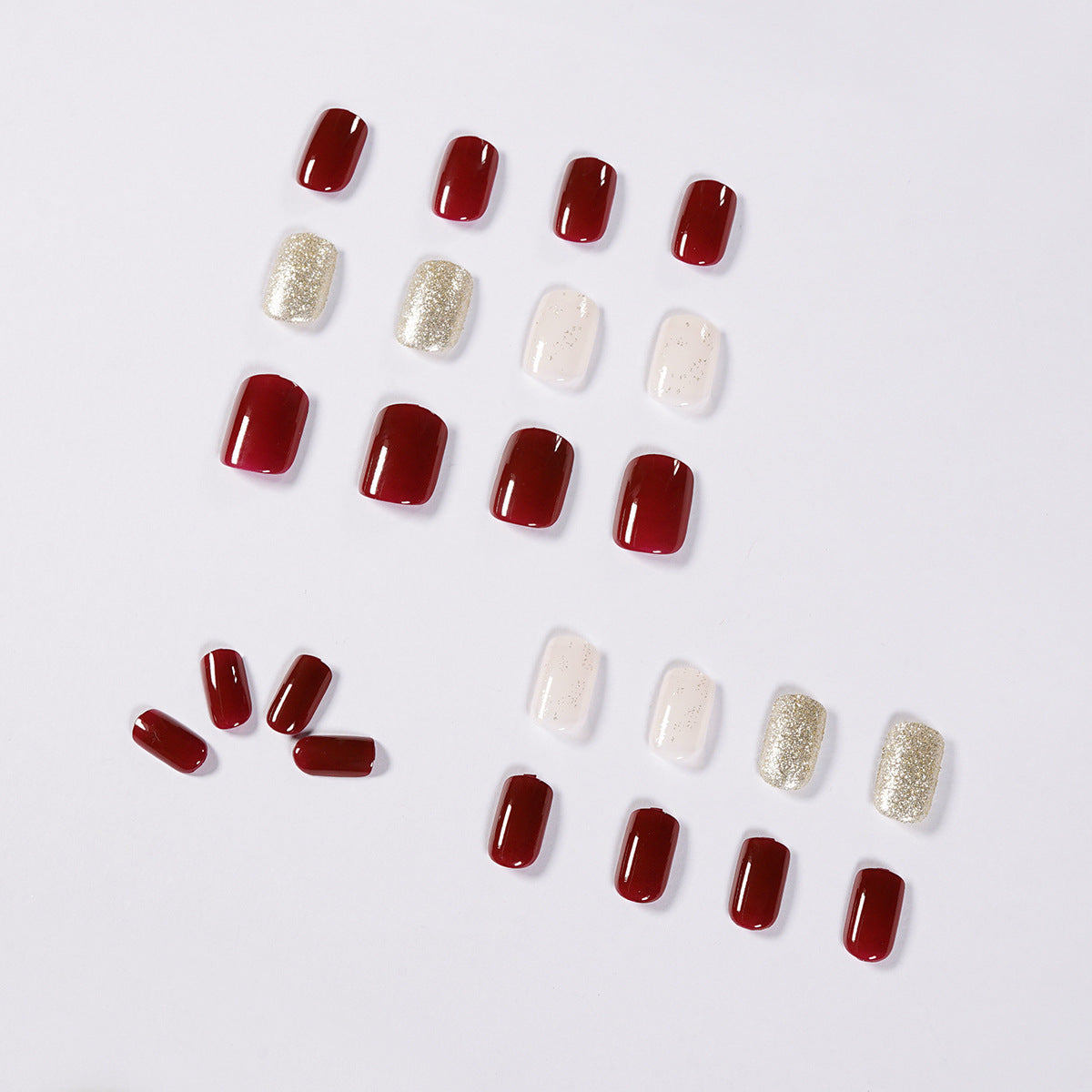 Cherry burgundy glitter  finished   fake nail  removable nail piece｜365nails
