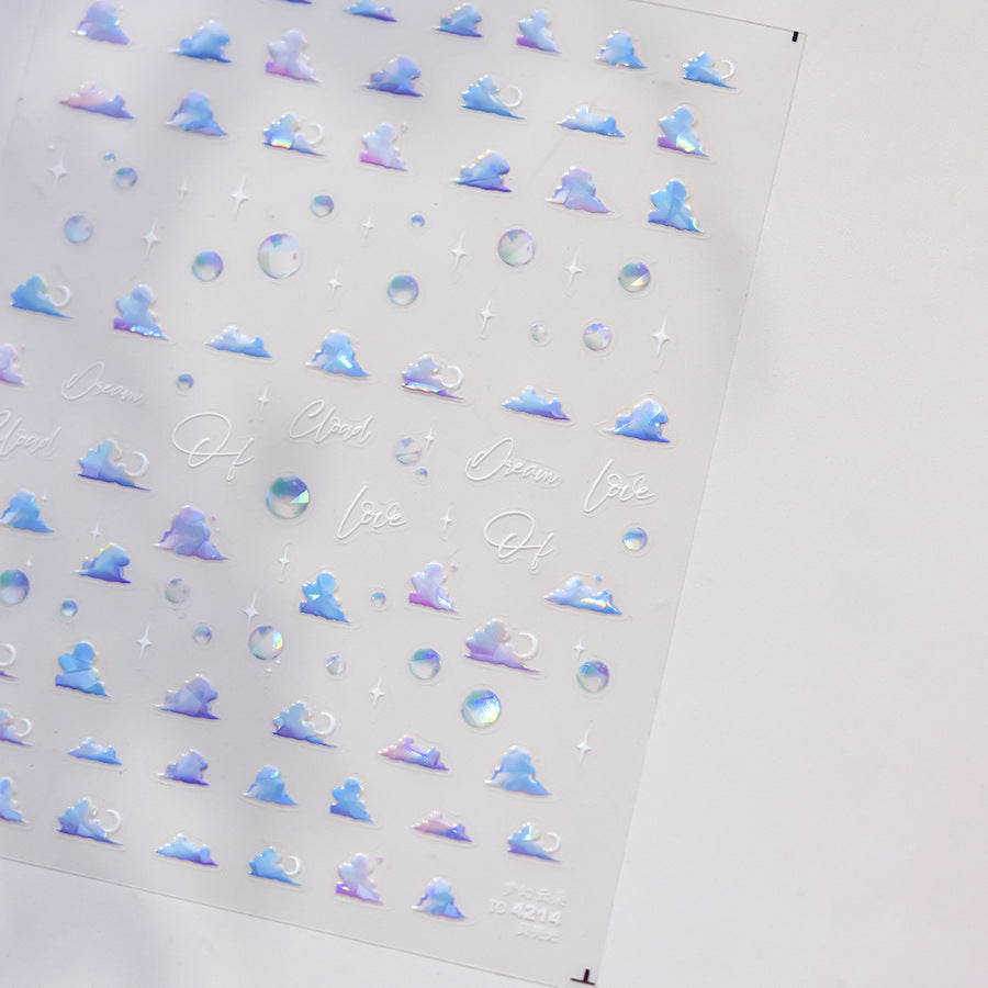Dreamy Cloud: "Holographic Sky" – 3D Embossed Nail Sticker