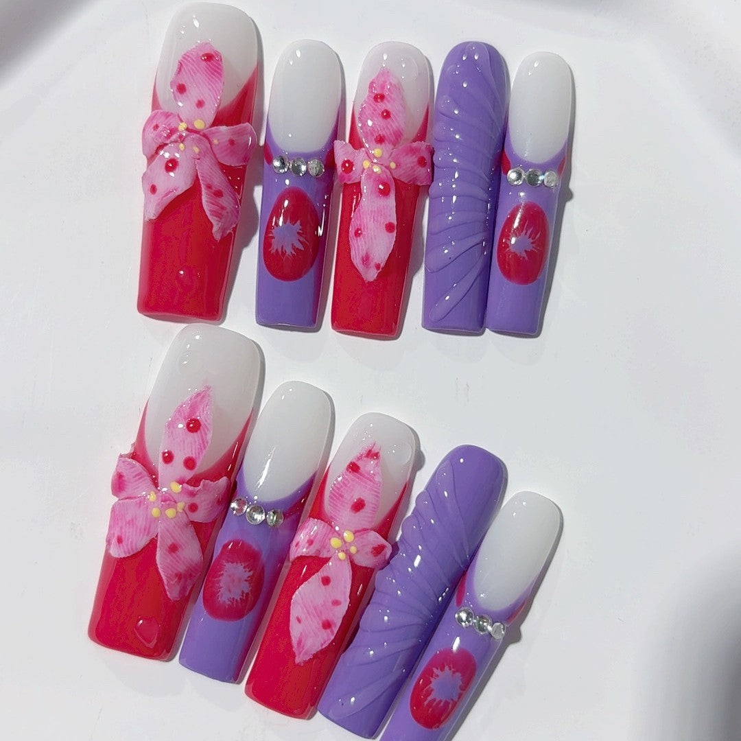 Bold Floral Ombre Sculpted Press On Nails