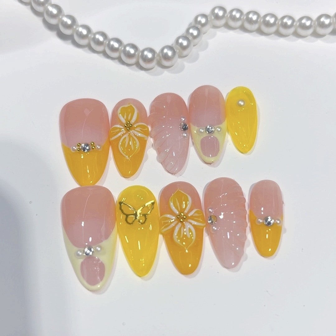 Spring Bloom Series: "Butterfly Lemonade" – Almond Handmade Press-on Nails