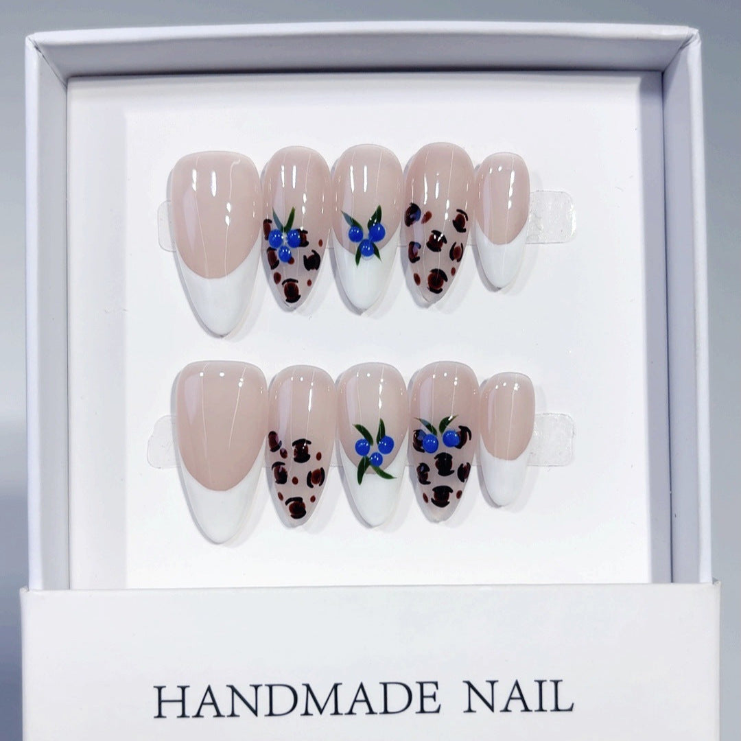 Woodland Berry: "Blueberry French" – Almond Shape Handmade Press-On Nails