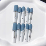 Blue White Pearl Floral Long Press On Nails