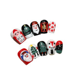 Playful Santa & Christmas Tree Press‑On Nails – Red, Black & White Short Design