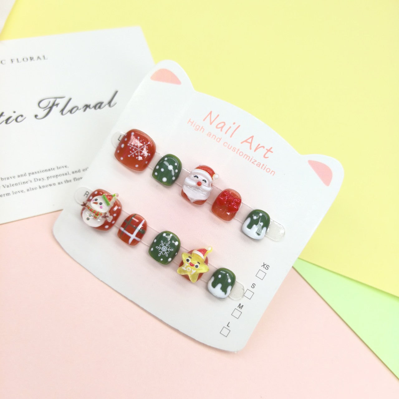 Christmas Cute Kids Press On Nails with Holiday Characters