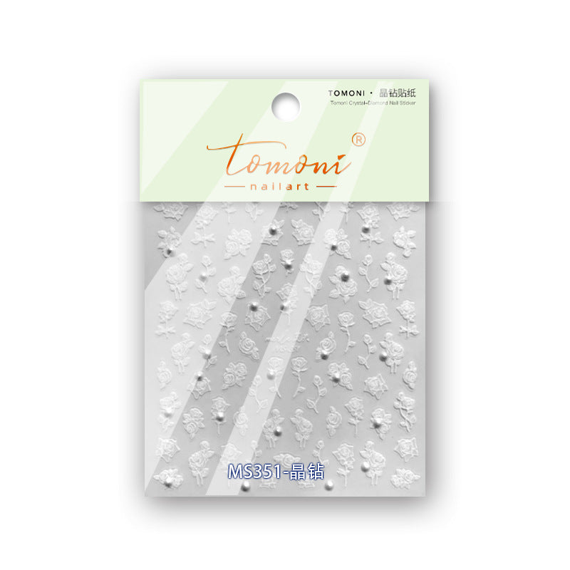365nails: "White Rose with Crystal Pearl" – nail art stickers
