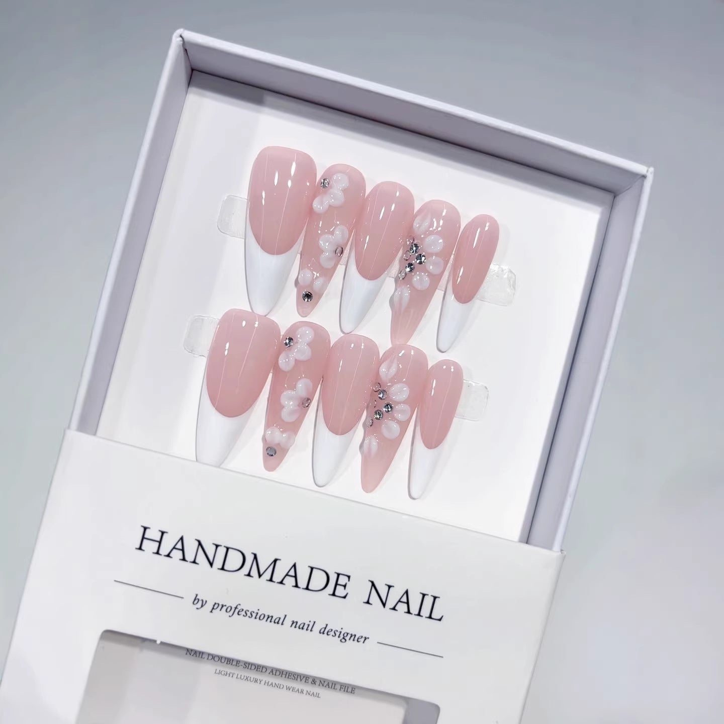 Petite Floral Francês: "Mini Flor" – Unhas Postiças Amêndoas