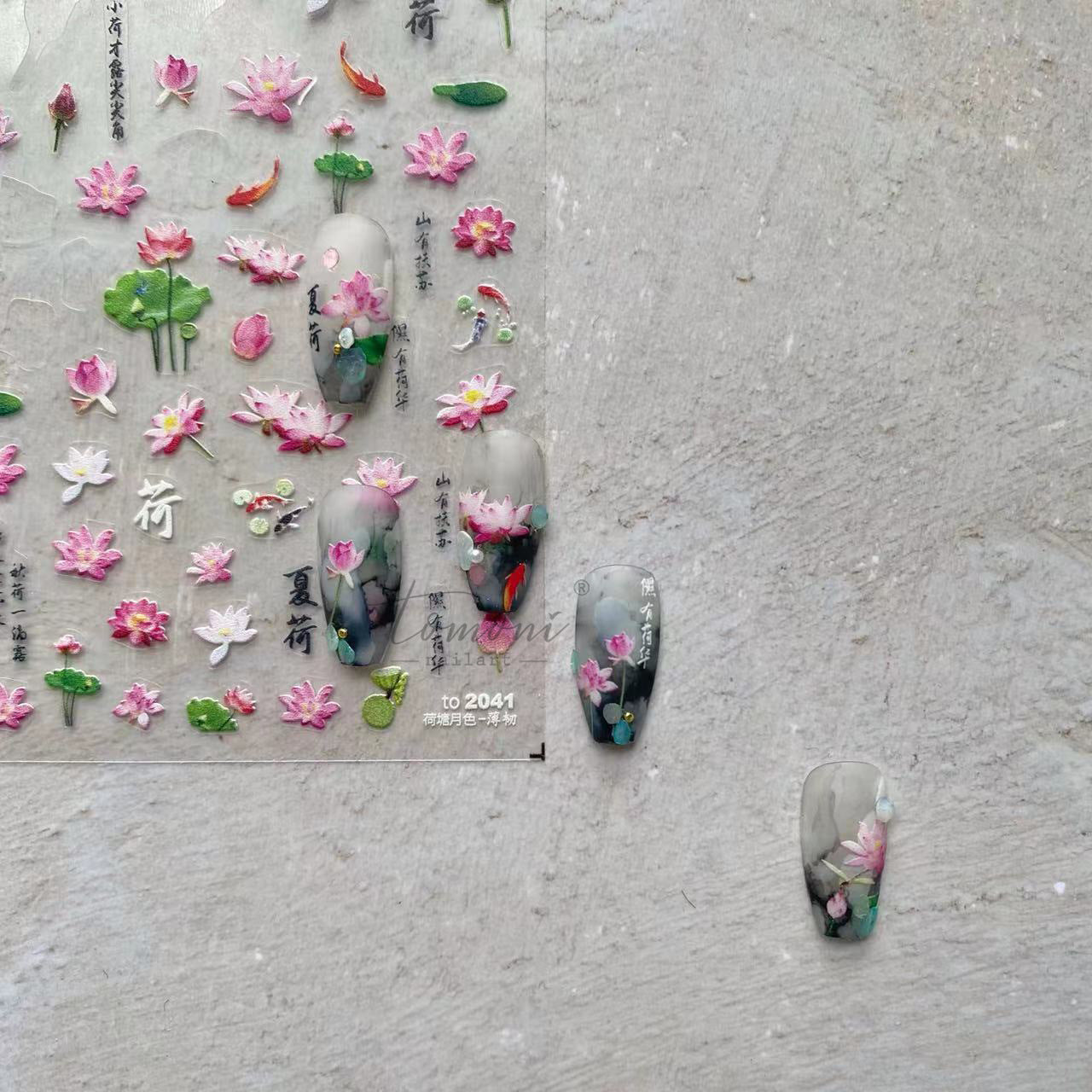365nails: "chinese ink wash lotus & calligraphy" – Nail Art Stickers