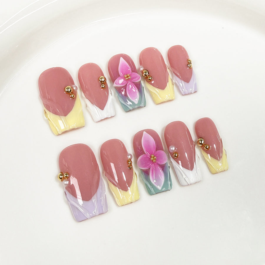 Série Rêve de pétales pastel — ongles press-on