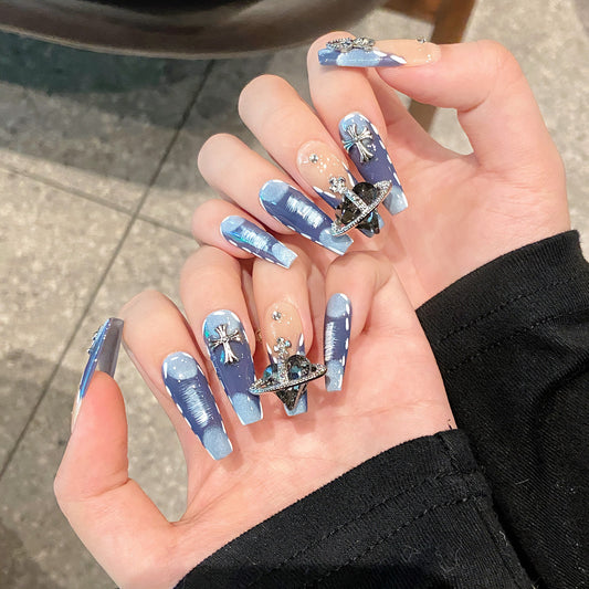 Sweet and cool style, pure handmade nails, personalized chain, cross, nail art temperament, medium and long nail stickers | 365nails