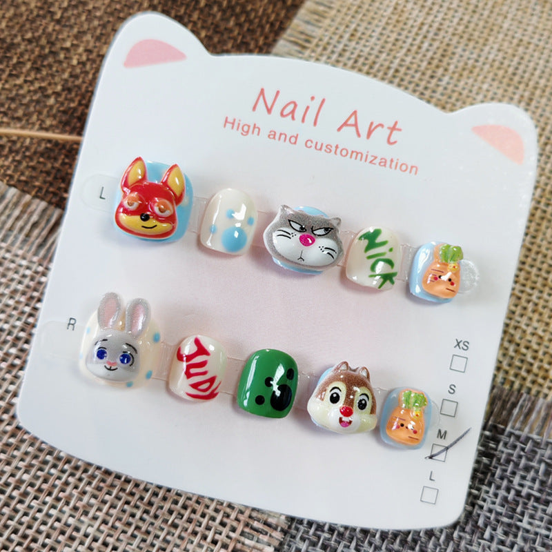 365nails: "fun animal city" – short round handmade kids press-on nails