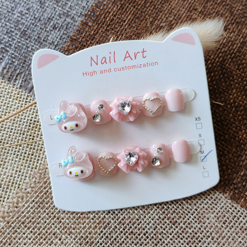 365nails: 粉彩 My Melody – 短款圓形兒童手工製穿戴甲