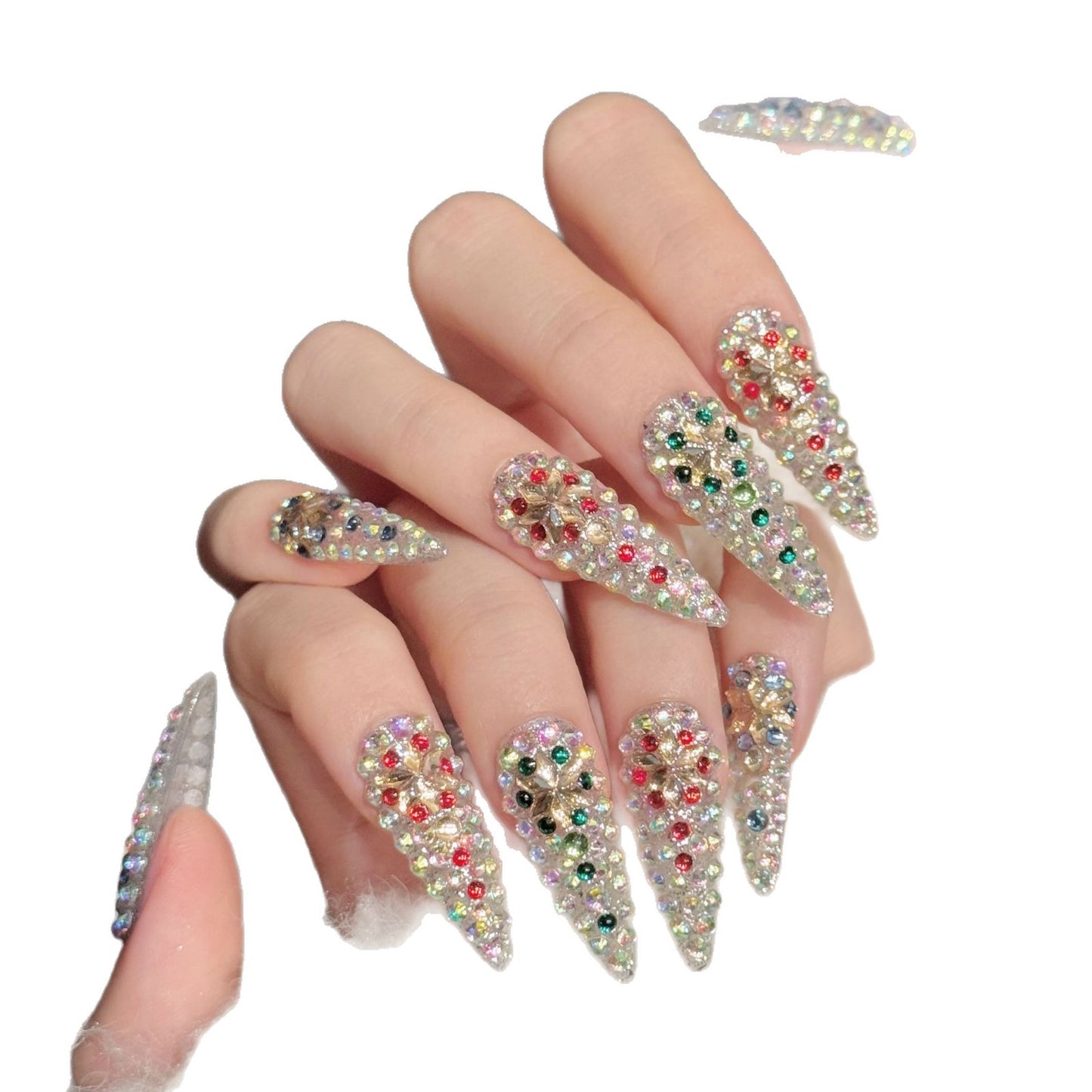 Multicolor Crystal Full Rhinestone Press On Nails