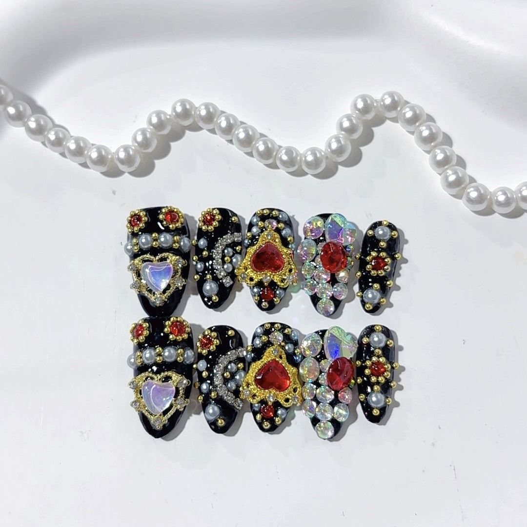Gothic Gem: "Heart & Crown" – Short Almond Handmade Press On Nails