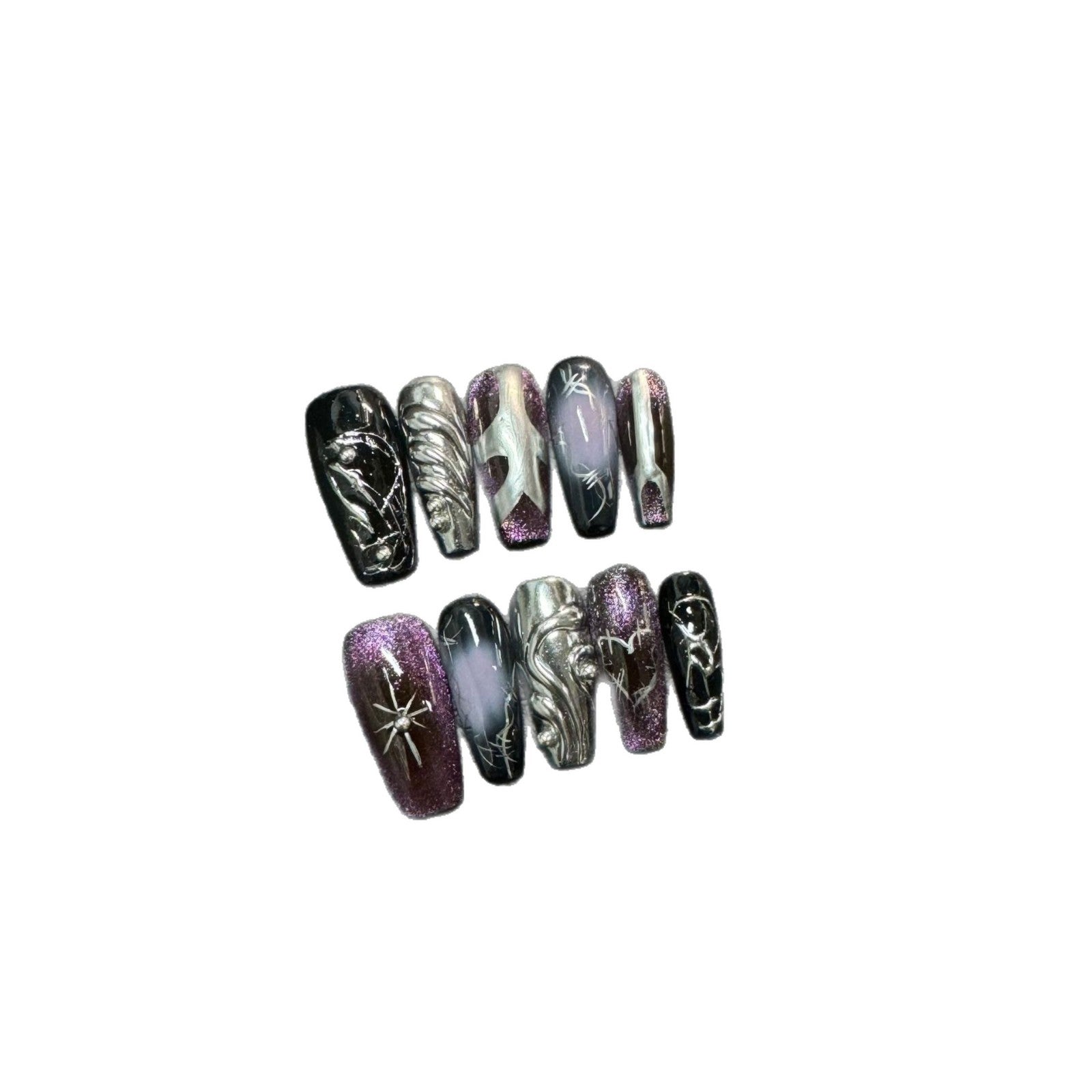 365nails: "Ethereal Mist" – 3D 추상 마블 수제 코핀형 네일