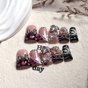 Pink Black Heart Chain Gothic Sweet Press On Nails
