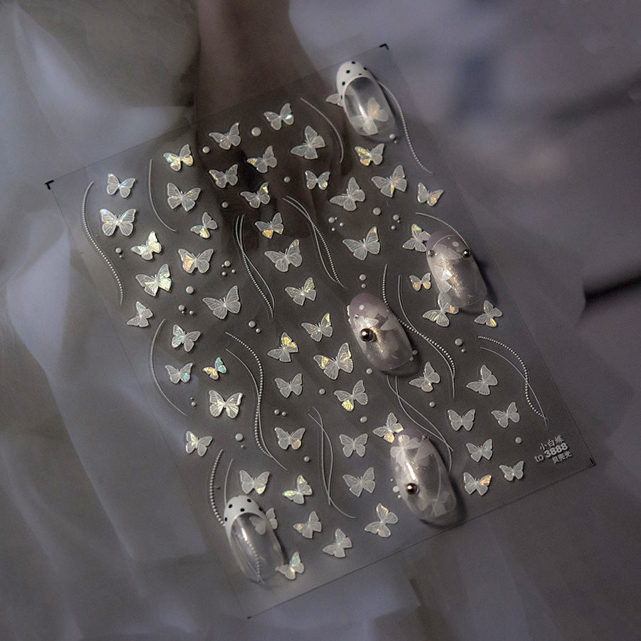 Holographic Shell Light Butterfly Nail Stickers – 3D Embossed Iridescent Set